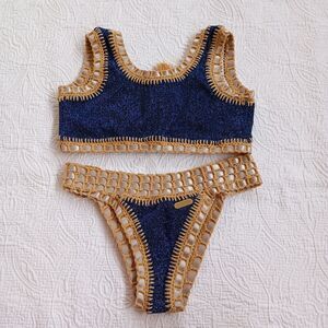 Blue Bikini Set Size S, Girl Swimsuit with Drawstring
